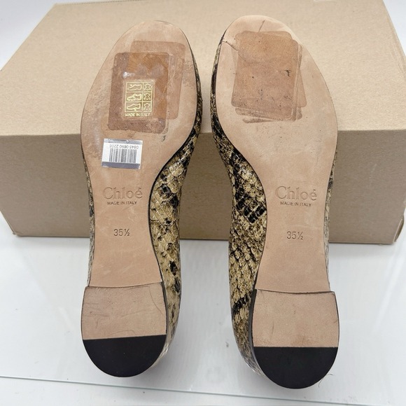 Chloe Lauren Scalloped Ballet Shoes Flats Dark Greige Snakeskin Leather US 35.5